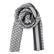 Wool Web Stripe GG Guccissima Scarf 438253 Grey Wool Web Stripe GG Guccissima Scarf 438253 Grey