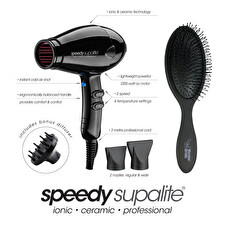 Speedy Supalite Hair Dryer Black Includes Diffuser With Free Wonder Wet & Dry Brush Speedy Supalite Hair Dryer Black Includes Diffuser With Free Wonder Wet & Dry Brush