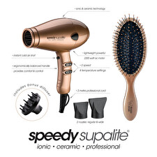 Speedy Supalite Hair Dryer Gold With Diffuser Free Wonder Wet & Dry Brush Speedy Supalite Hair Dryer Gold With Diffuser Free Wonder Wet & Dry Brush