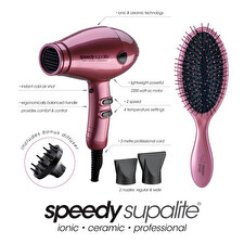 Speedy Supalite Hair Dryer Blush Includes Diffuser With Free Wonder Wet & Dry Brush Speedy Supalite Hair Dryer Blush Includes Diffuser With Free Wonder Wet & Dry Brush