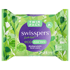 Swisspers Eco Aloe Vera Biodegradable Facial Wipes Twin Pack 2x 25 Wipes