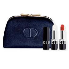 Christian Dior Set Christian Dior: Couture Colour Velvet Cream Lipstick 720 Icone Refillable 3.5ml & Couture Colour Lip Balm 000 Diornatural Refill 3.5 G & Textile Makeup Bag Blue