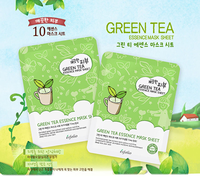 esfolio Pure Skin Green Tea Essence Mask Sheet Set 10pcs - 25ml x 10pcs