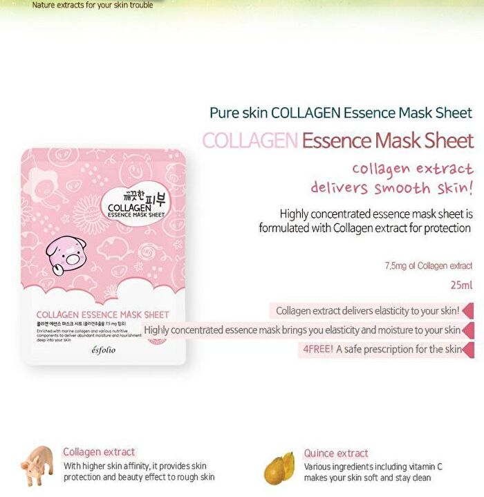 esfolio Pure Skin Collagen Essence Mask Sheet Set 10pcs - 25ml x 10pcs