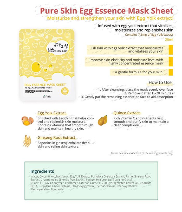 esfolio Pure Skin Egg Essence Mask Sheet Set 10pcs - 25ml x 10pcs