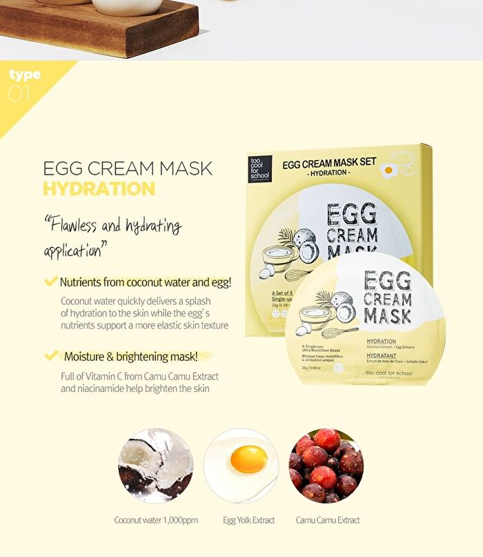 too cool for school Egg Cream Mask - 5 Types - #01 Hydration