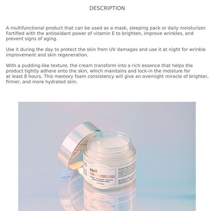Dear, Klairs Freshly Juiced Vitamin E Mask - 90ml