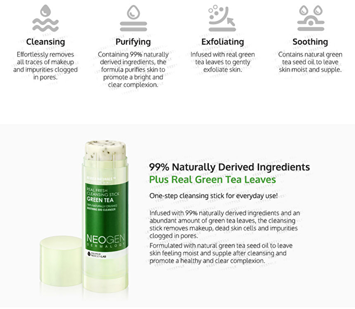 Dermalogy Real Fresh Cleansing Stick Green Tea - 80g
