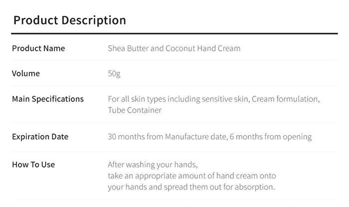 Shea Butter And Coconut Hand Cream - 50g