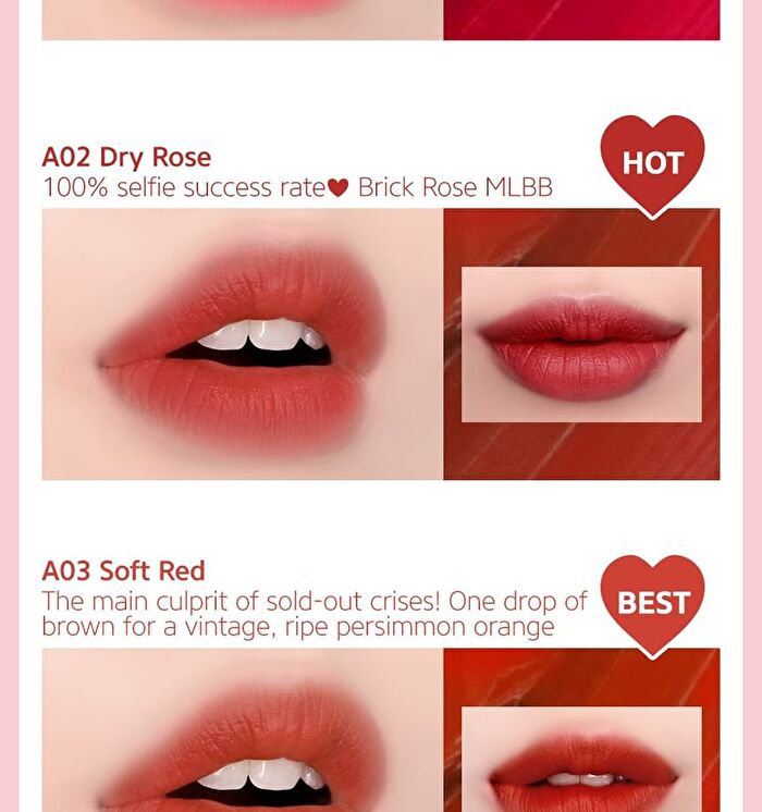 Black Rouge Air Fit Velvet Tint SEASON 1 - 7 Colors - #A06 Brick Red