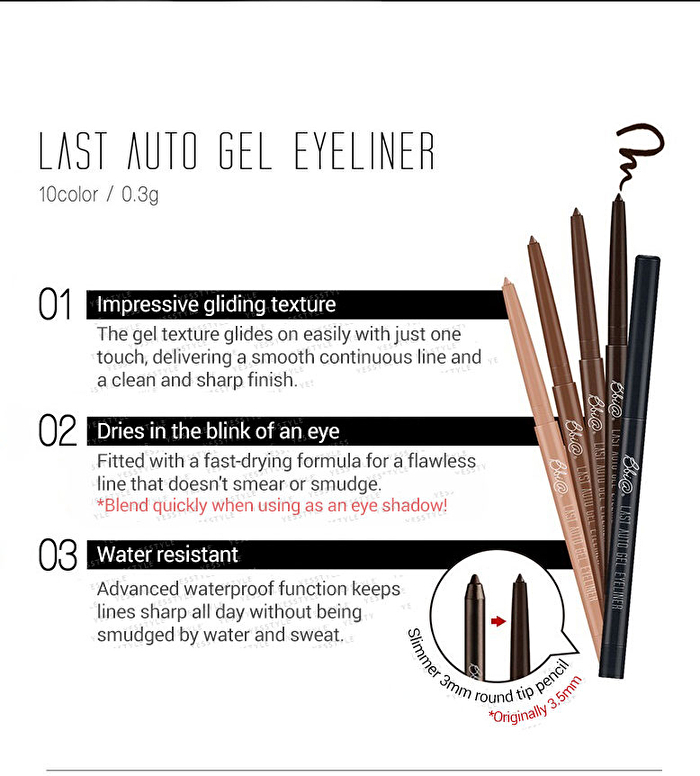 NEW Last Auto Gel Eyeliner - 10 Colors - #01 Noir