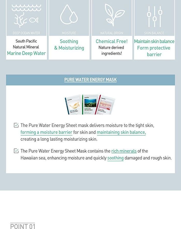 Pure Water Energy Mask Set - 3 Types - #01 Seaweed