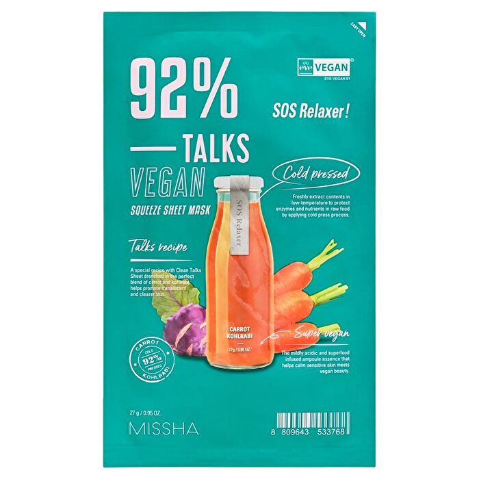 Talks Vegan Squeeze Sheet Mask - 7 Types - Super Energizer