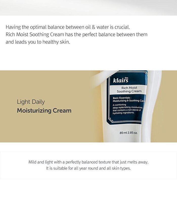 Dear, Klairs Rich Moist Soothing Cream JUMBO (Renewal) - 2021 Version - 80ml