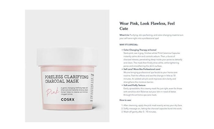 Cosrx Poreless Clarifying Charcoal Mask Pink - 110g