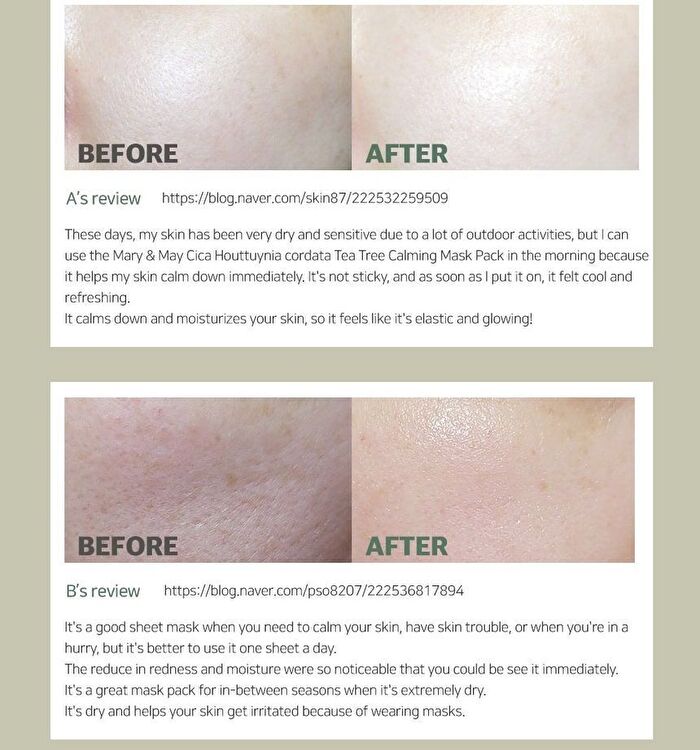 Mary&May Cica Houttuynia Tea Tree Calming Mask - 30 sheets