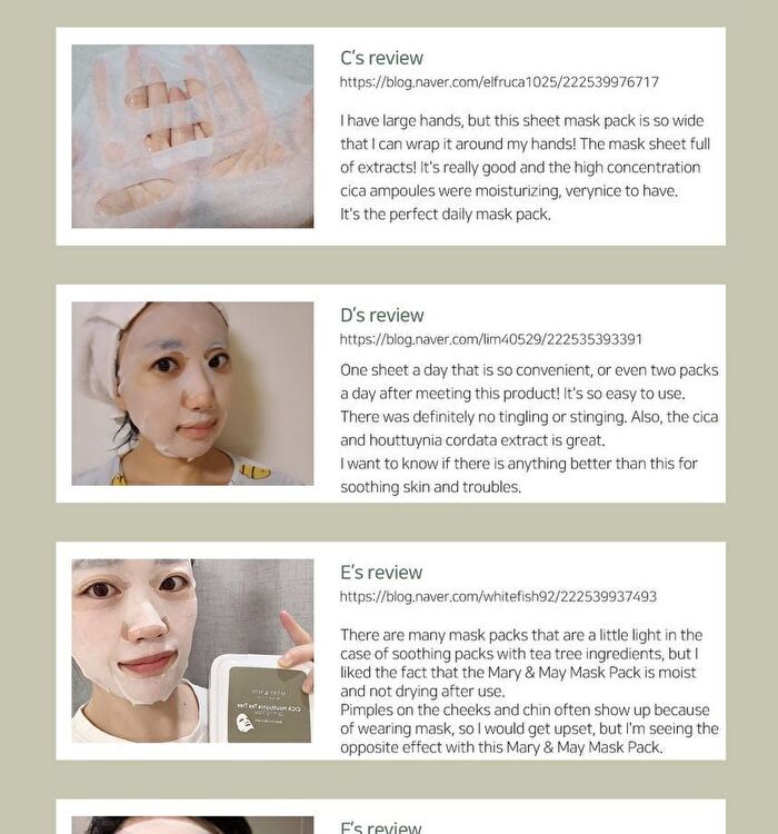 Mary&May Cica Houttuynia Tea Tree Calming Mask - 30 sheets