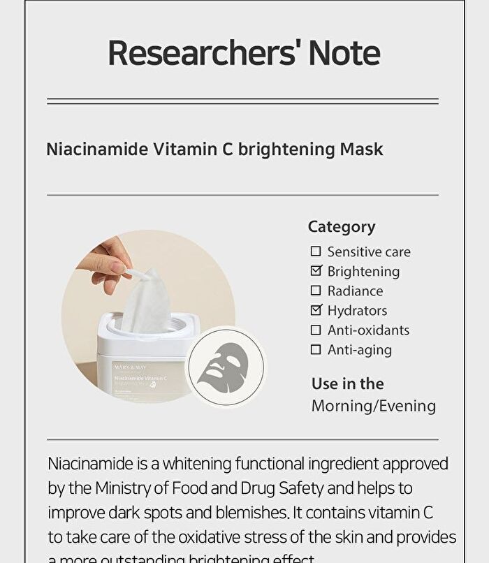 Mary&May Niacinamide Vitamin C Brightening Mask - 30 sheets