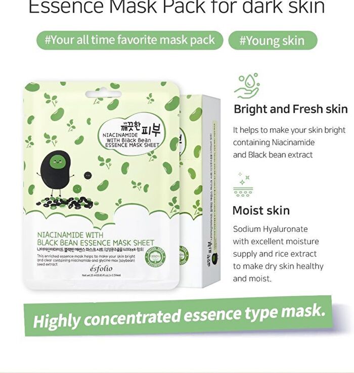 esfolio Niacinamide With Black Bean Essence Mask Sheet Set - 10 sheets