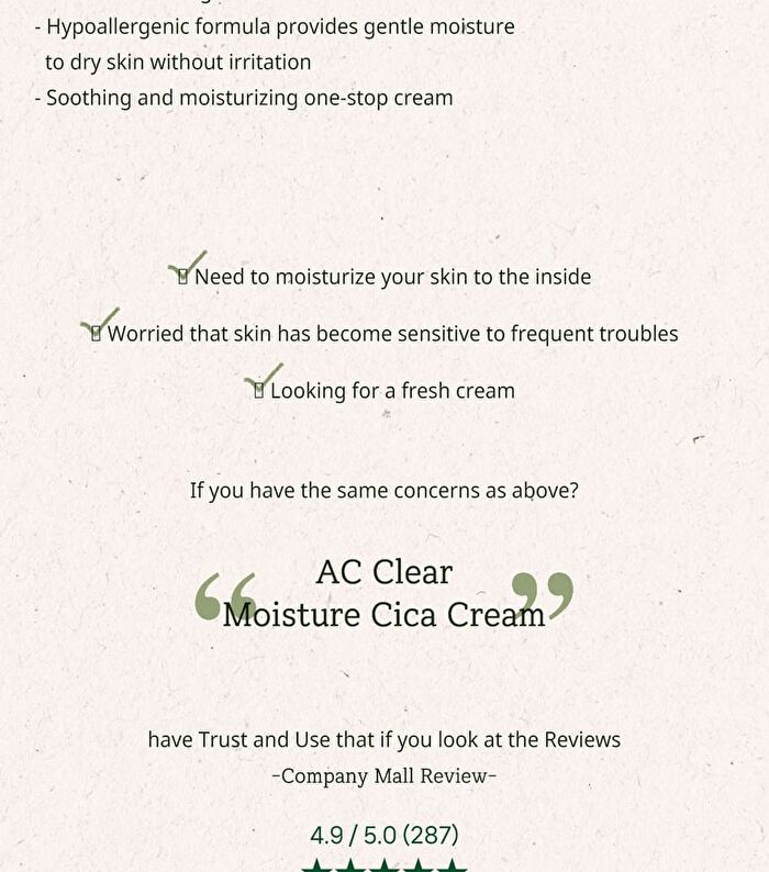 AC Clear Moisture Cica Cream - 100ml