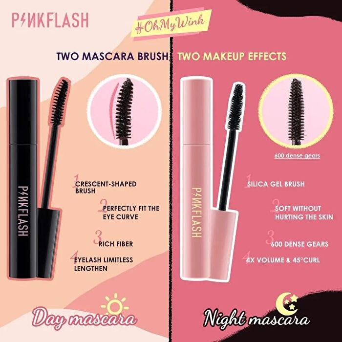 Pinkflash Oil-Proof Curl Day & Night Mascara - 2 Colors - #1 Pink Night mascara
