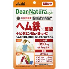 Asahi Dear-Natura Style Hem Iron x Folic Acid + Vitamin B6 B12 C 60 days - 120 capsules