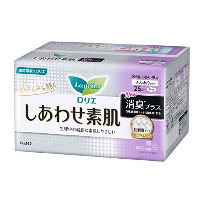 Laurier F Happy Bare Skin Deodorizing Plus For Especially Heavy Daytime With Wings 25cm - 15 pcs