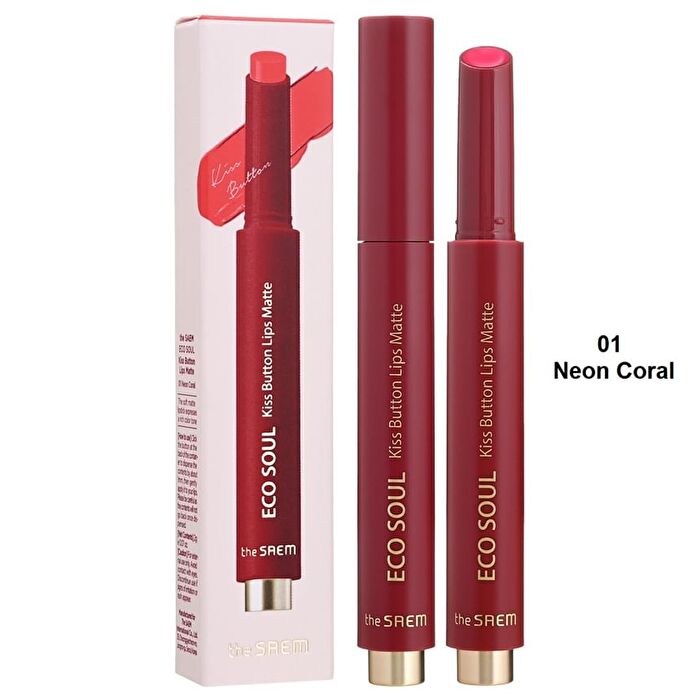 Eco Soul Kiss Button Lips Matte - 5 Colors - #01 Neon Coral