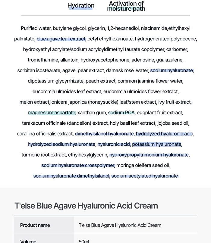 T\'else Blue Agave Hyaluronic Acid Cream - 50ml