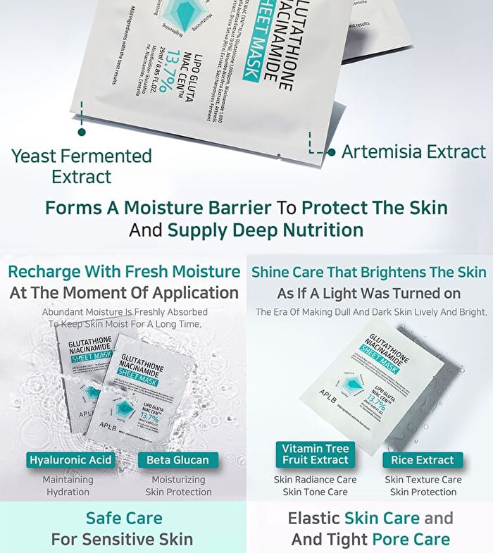 Aplb Glutathione Niacinamide Sheet Mask Set - 25ml x 10 Sheets