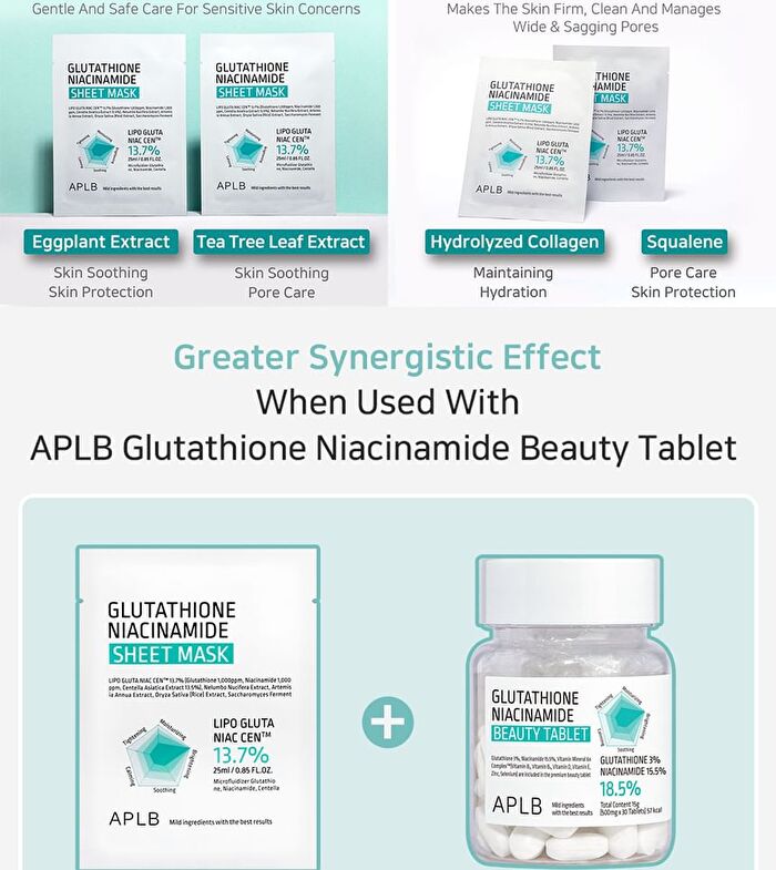 Aplb Glutathione Niacinamide Sheet Mask Set - 25ml x 10 Sheets