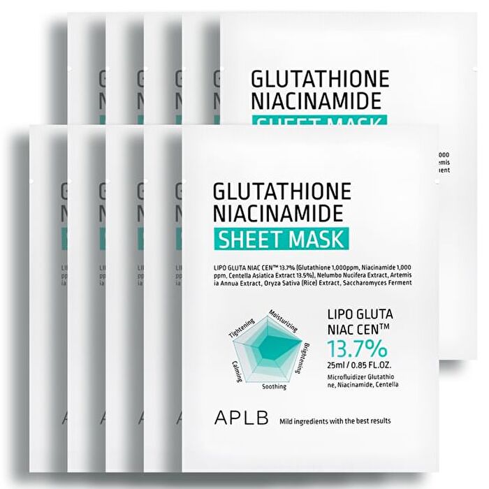 Aplb Glutathione Niacinamide Sheet Mask Set - 25ml x 10 Sheets