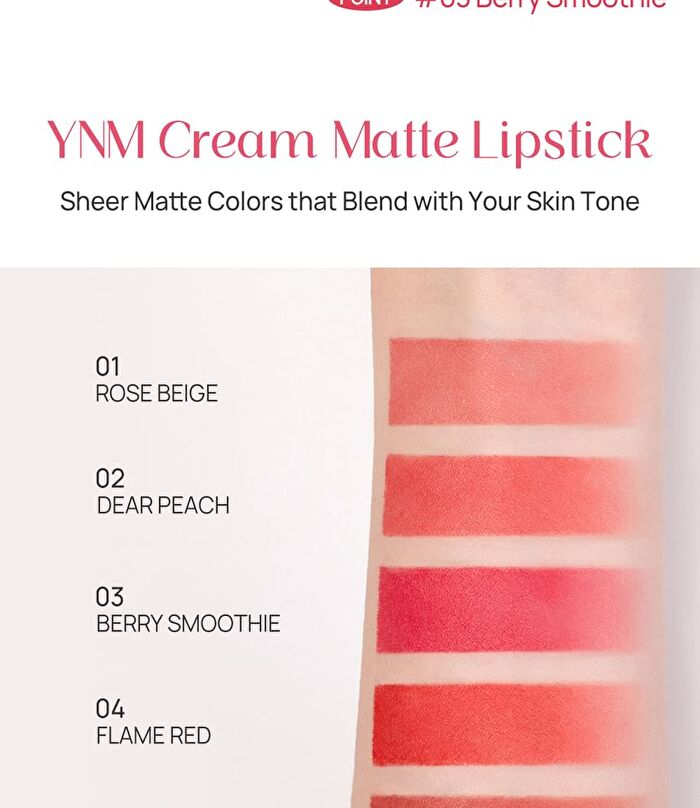 Ynm Cream Matt Lipstick - 6 Colors - #03 Berry Smoothie