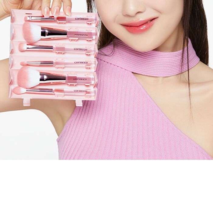 Coringco Pink Roll Make Up Brush Set - 6 pcs