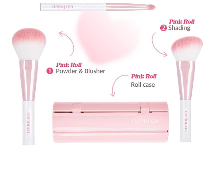 Coringco Pink Roll Make Up Brush Set - 6 pcs