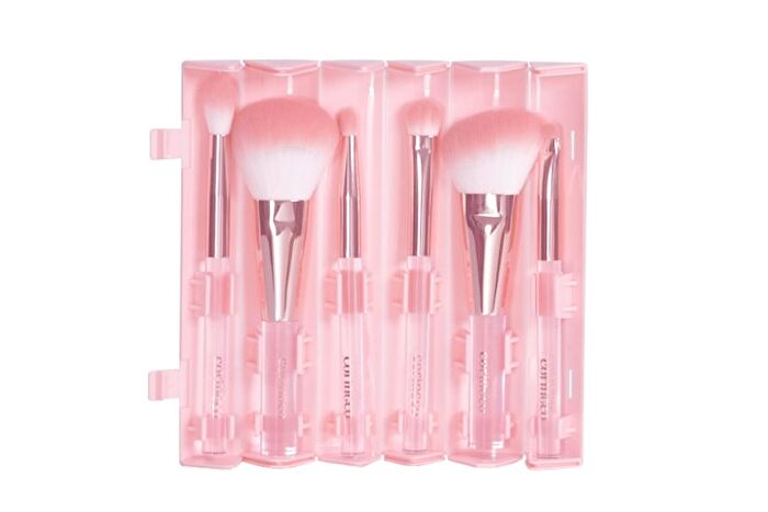 Coringco Pink Roll Make Up Brush Set - 6 pcs
