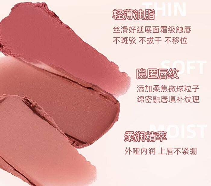 Velvet Mist Cotton Feel Lip Mud - 6 Colours - 100# - 5g