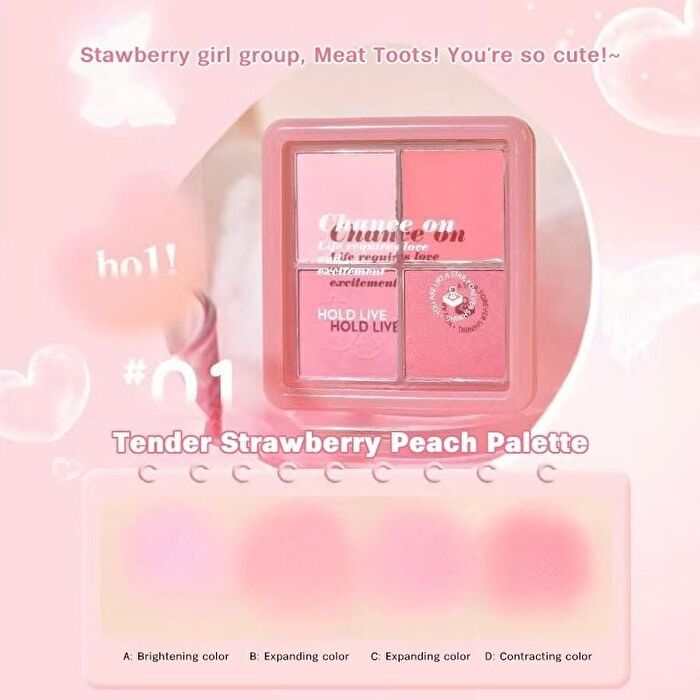 Hold Live 4 Colors Blusher Palette (1-2) - #H01 Strawberry Peach - 11.5g