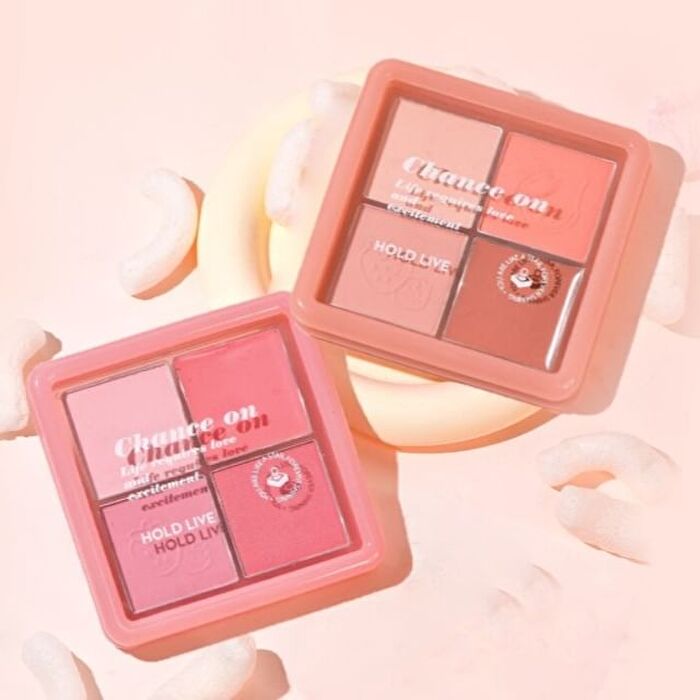 Hold Live 4 Colors Blusher Palette (1-2) - #H01 Strawberry Peach - 11.5g