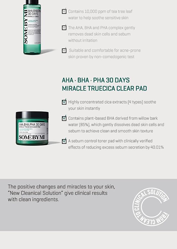 AHA, BHA, PHA 30 Days Miracle Truecica Clear Pad - 70 pcs