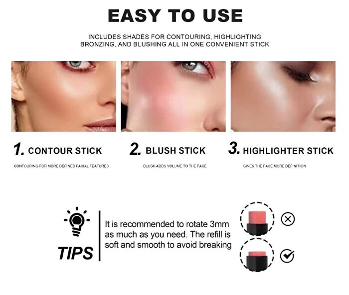 2 In 1 Blush & Highlight Stick - 6 Colors - 01# Tan Glow - 8g