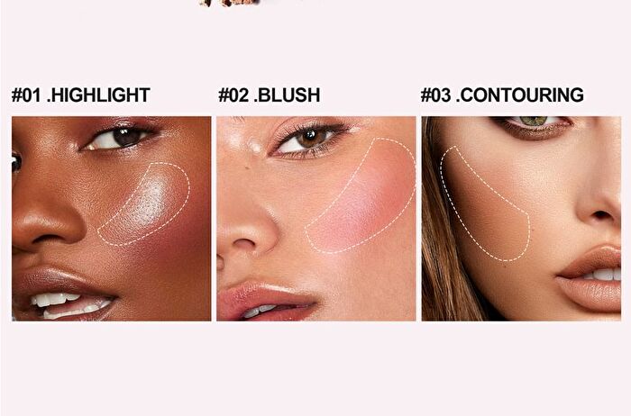 3 In 1 Highlight Blush Contour Palette - 3 Types - 01# - 6g