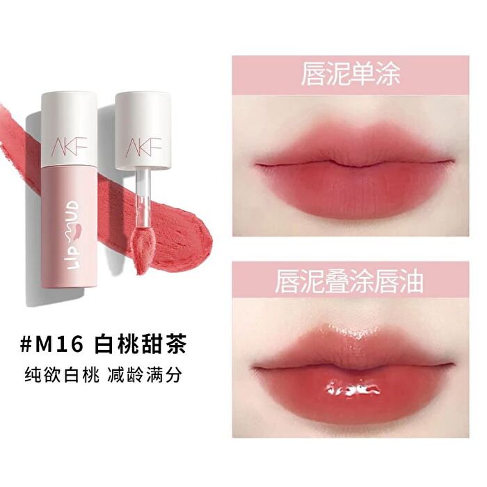 Akf Velvet Lip Mud - 4 Colors (M08-M17) - M16# Peach Tea - 3g