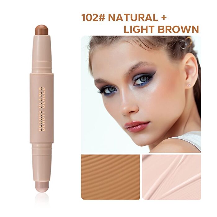 Highlighter & Contour Double-Headed Stick - 3 Shades - 102 Natural & Light Brown - 3.6g