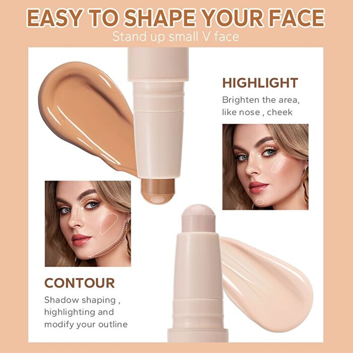 Highlighter & Contour Double-Headed Stick - 3 Shades - 102 Natural & Light Brown - 3.6g