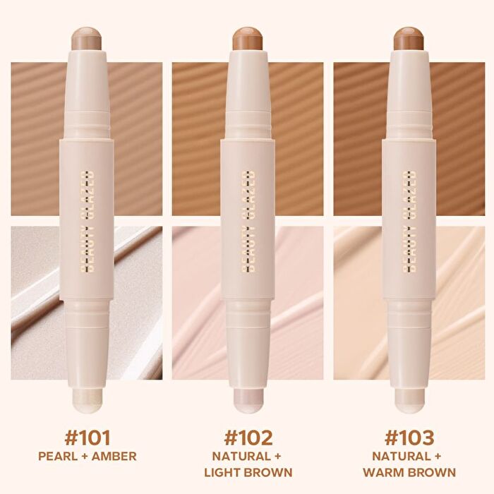 Highlighter & Contour Double-Headed Stick - 3 Shades - 102 Natural & Light Brown - 3.6g