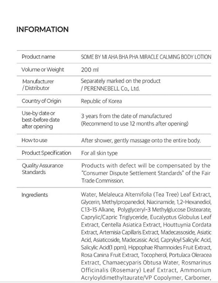 AHA, BHA, PHA Miracle Calming Body Lotion - 200ml