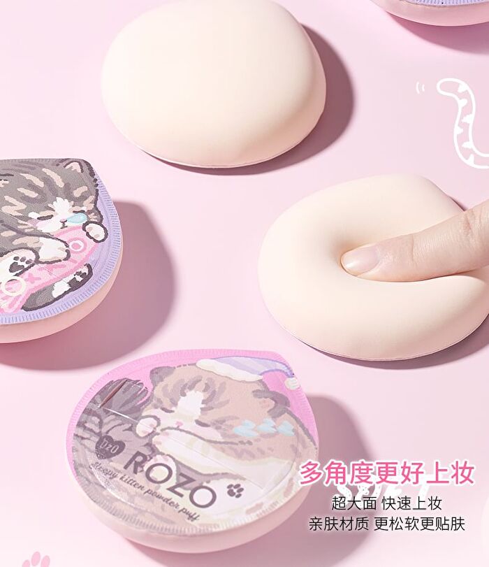 Sleepy Kitten Powder Puff with Case - Kitten & Fish - 1pc