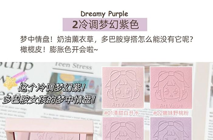 4 Colours Cartoon Embossed Matte Blush Palette - 01# Milky Apricot (2g x 4)