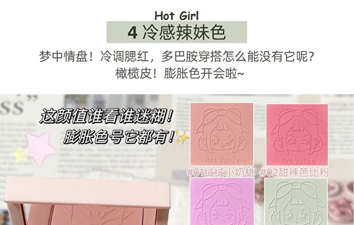 4 Colours Cartoon Embossed Matte Blush Palette - 01# Milky Apricot (2g x 4)